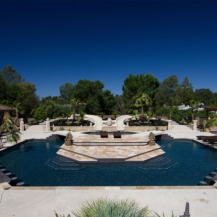 Balinese-Inspired Pool, Lapis Blue Waters with Buddha