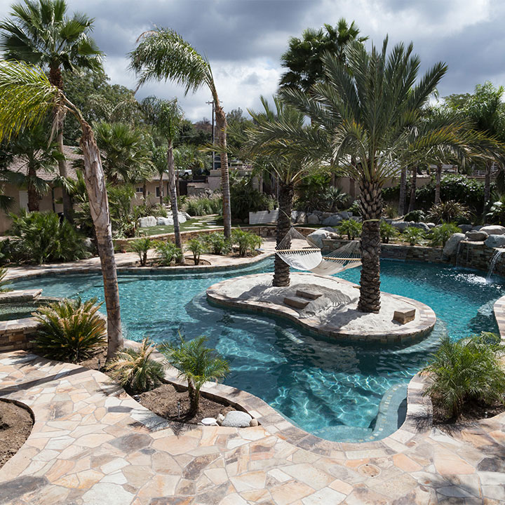 Cascading Waterfall, All-Tile Spillover Spa & Hammock Built