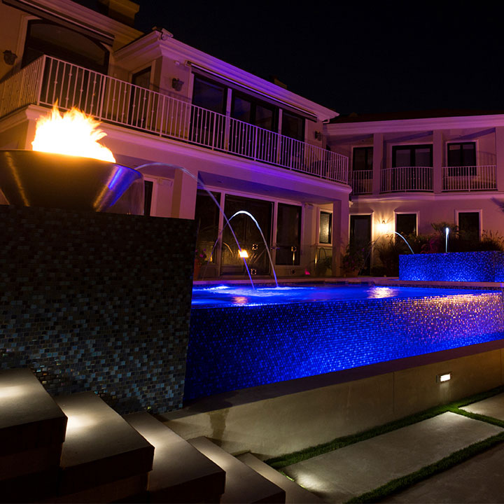 Glittering Vanishing Edge Infinity Pool with Firebowl