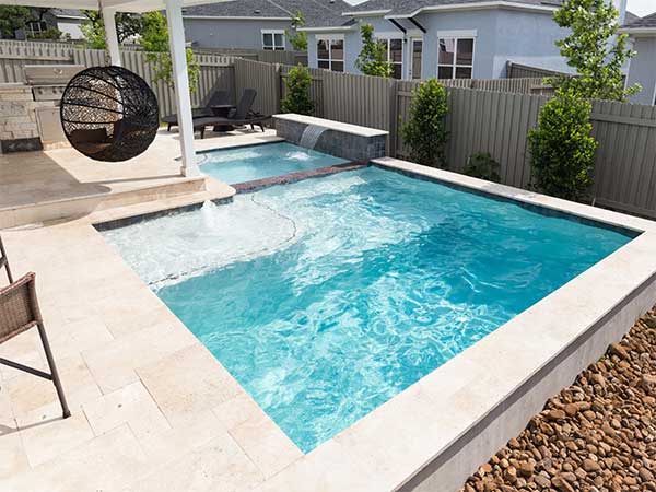 Backyard Small Pool, NPT’s StoneScapes Aqua Cool Touch of Glass Pool Finish 